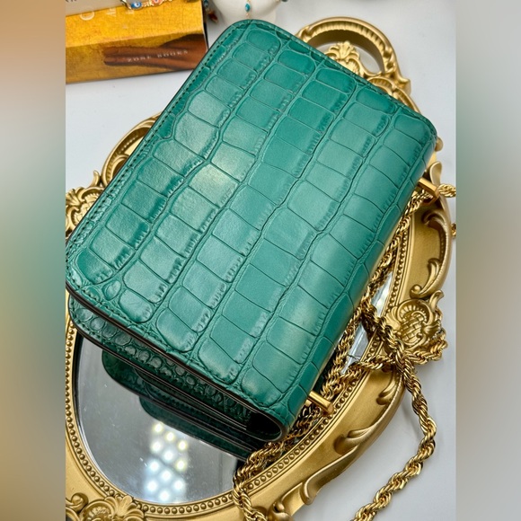 🆕 TORY BURCH 🧿 NWOT Eleanor Malachite Croc Embossed Shoulder Bag - AUTHENTIC - Picture 14 of 16